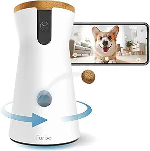 Furbo 360Â° Dog Camera: Pet Security Cam w/Barking Alerts, Rotating View, Treat Toss w/Phone App, Smart Home Puppy Monitoring, 2-Way Speaker, No Subscription Needed. Standard See, Talk, & Toss Features