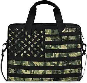 American Flag with Camouflage Grunge Laptop Bag Case 13 14 15.6 inch Laptop Messenger Bag Crossbody Briefcase for Men Women with Shoulder Strap Handle