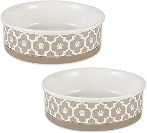 Bone Dry Lattice Collection Pet Bowl & Canister, Large Set, 7.5x2.4 inches, Stone, 2 Piece
