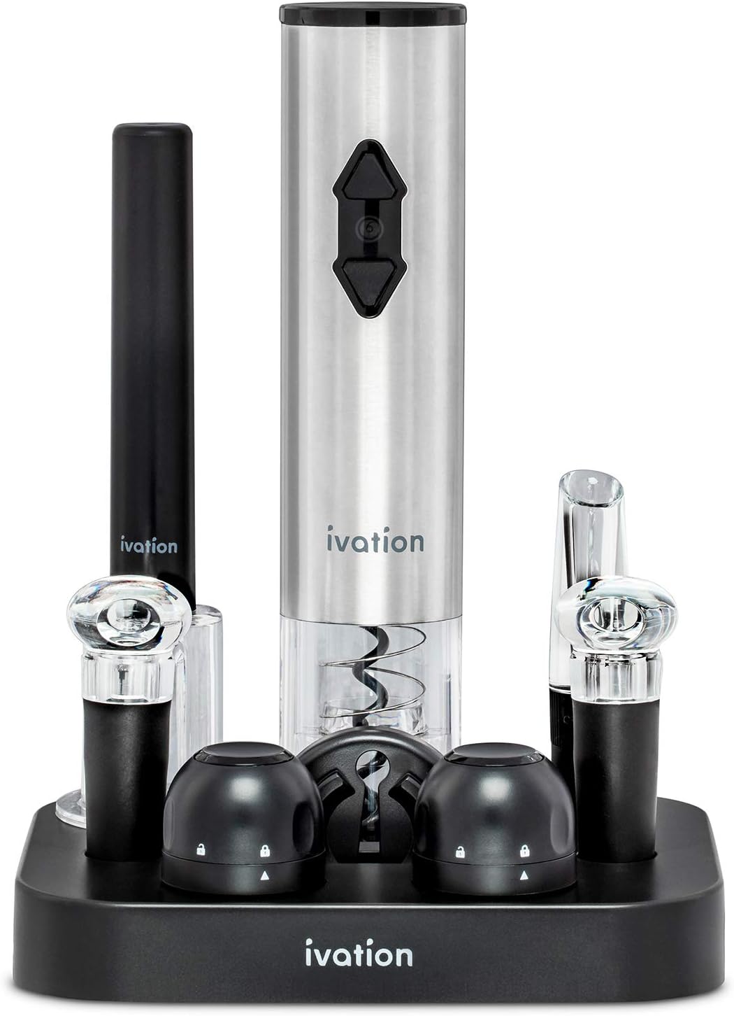 Ivation 9-Piece Wine Set | Electric Opener, Air Pump, Pourer with Aerator, Wine and Champagne Stoppers, Foil Cutter, and Stand.