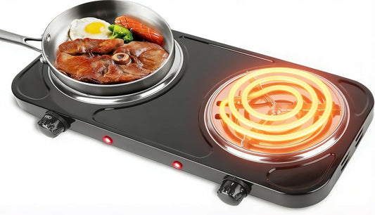 2000W Double Burner, Electric Hot Plate for Cooking Portable Cooking Stove, Countertop Burner Cooktop for Kitchen, Dorm, Temperature Control, Easy to Clean, Black