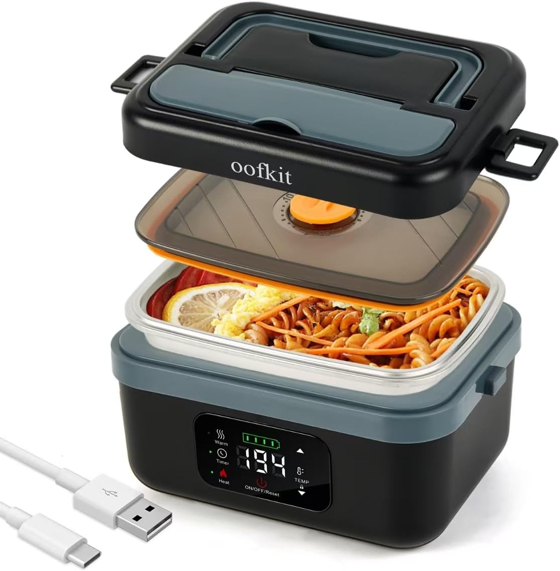 oofkit Electric Lunch Box For Adults(Men & Women),Heated Lunch Box Battery Powered With USB Charge port,Self Heating Coreless,Portable Food Warmer For meals on the go(1L Black)
