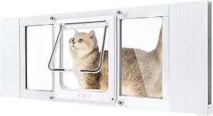 Compact Cat Door for Window,Fits 27"-32" Width Windows,Quick Install with No Damage,Aluminum Frame Pet Door for Window,Cat Window Door Insert with Tight Seal,4 Lock Modes to Control Pet Access