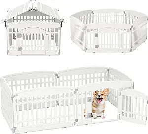 PETSITE 6-Panel Plastic Dog Playpen with Door, 24 Inch Tall Shape-Customizable Pet Playpen Indoor Outdoor, Ideal for Small & Medium Dogs and Puppies, with Lockable Door, Easy to Assemble