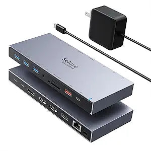 Selore Docking Station 3 Monitors, 15-in-1 USB-C Hub with 100W PD & 65W Power Adapter, Dual 4K HDMI, DisplayPort, 10Gbps USB-A/C, Gigabit Ethernet, SD/TF Card Reader for Dell XPS/HP/Lenovo