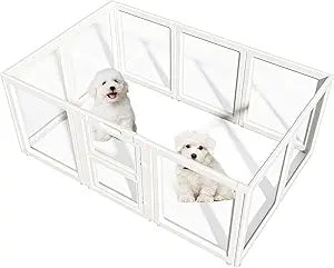 Clear Acrylic Dog Playpen Indoor,Transparent Dog Pen,Easy to Assemble and Clear pet Pen for Puppy Dog, Rabbit and cat,Sturdy and Easy to Clean Plastic pet Fence (White, 23.6" H, 10PCS)