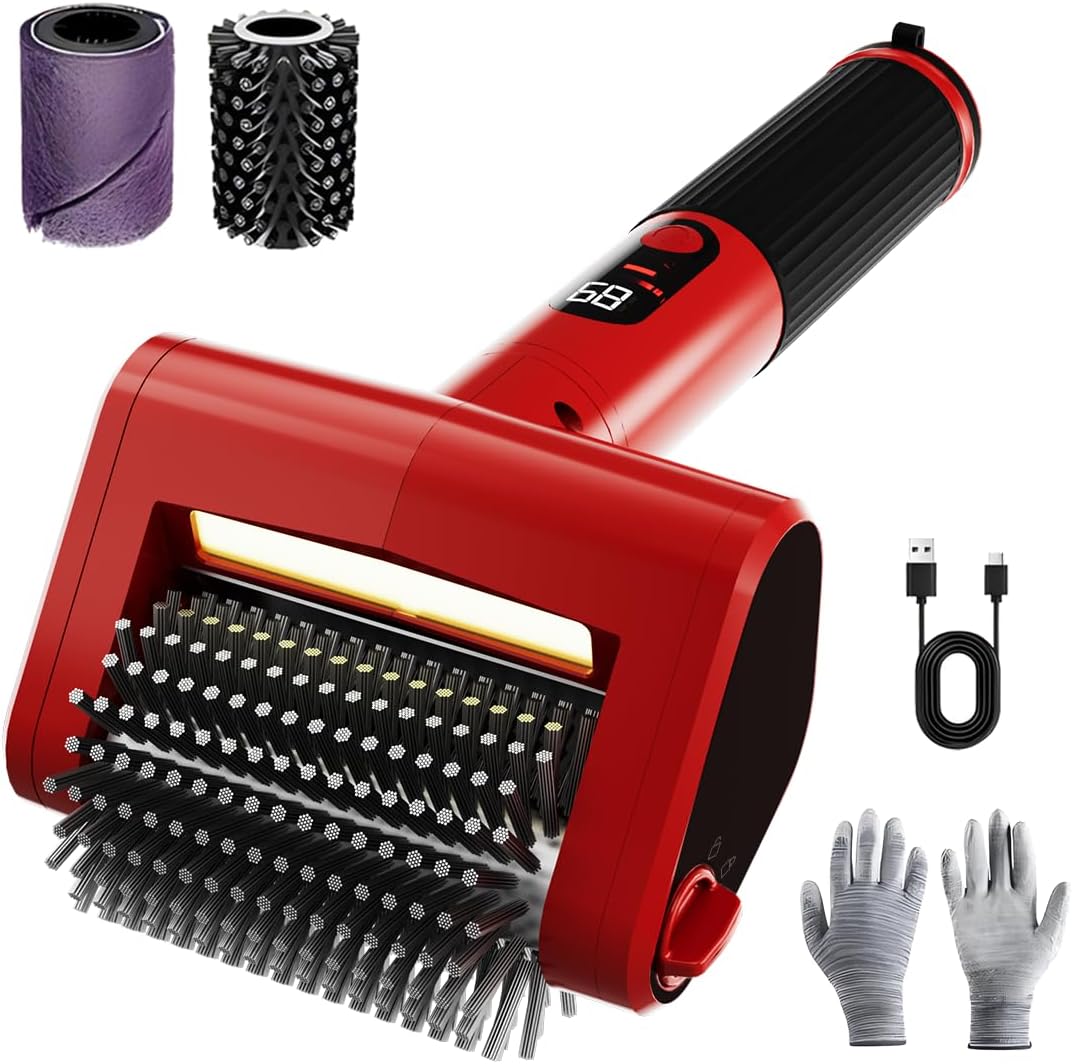 Electric Rechargeable Grill Brush, 650RPM Spinning Stainless Steel Bristle BBQ Brush, Professional Grill Cleaner for Outdoor & 2 PCS Scouring Pads - Heavy Duty Cordless Electric Tool with LED Light