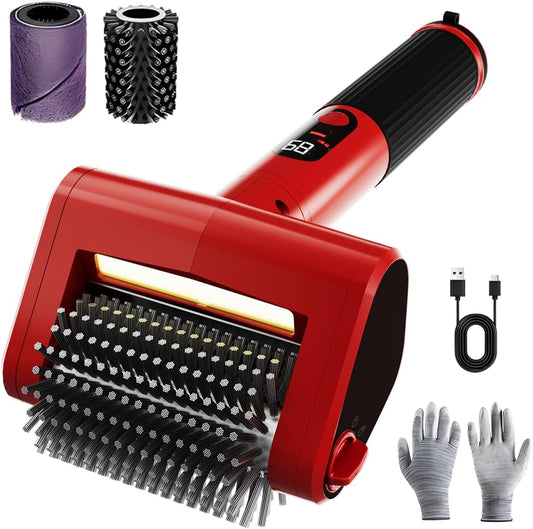 Electric Rechargeable Grill Brush, 650RPM Spinning Stainless Steel Bristle BBQ Brush, Professional Grill Cleaner for Outdoor & 2 PCS Scouring Pads - Heavy Duty Cordless Electric Tool with LED Light