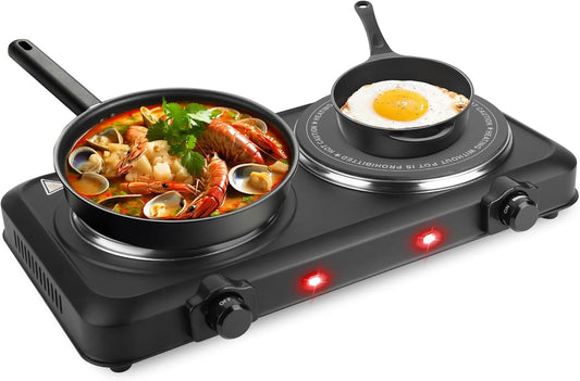 KOCASO 1800W Dual Infrared Burner Hot Plate, 7.5" & 6.3" Glass Cooktop, Stepless Temp Control 302°F-1022°F, Portable Electric Stove for Home, RV, Camping, Dorms