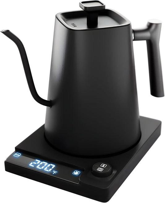APQ Gooseneck Electric Kettle 30 Oz. Auto Shut-Off Black 1200 W Temperature Control 0.9 L Rapid Heating With LED Display