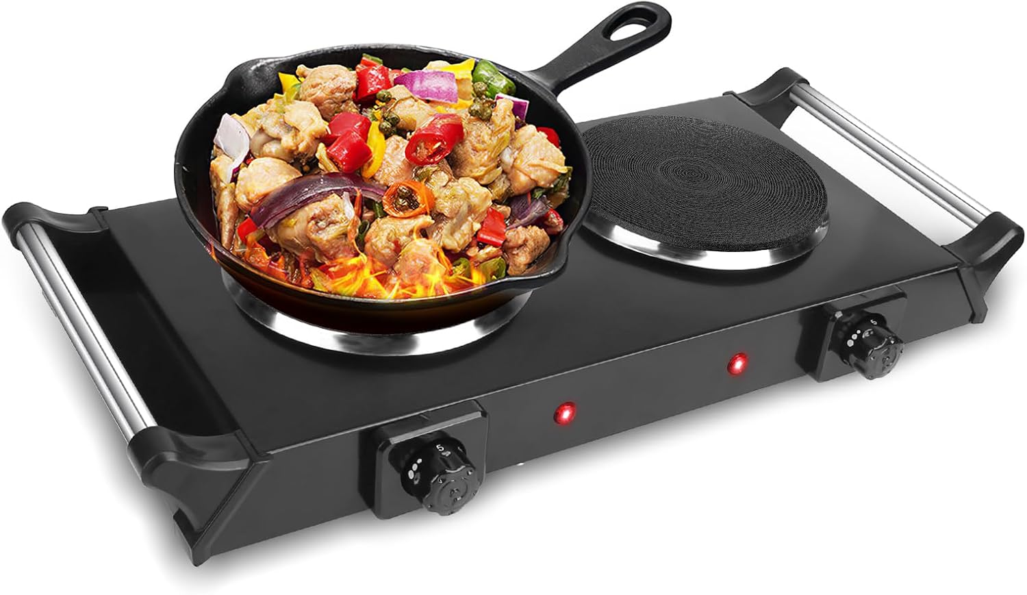 Electric Hot Plate, Electric Double Burners for Cooking, 2000W Countertop Dual Burner, Portable Cooking Stove Temperature Control, Easy to Clean, Cooktop for Home/RV, Black