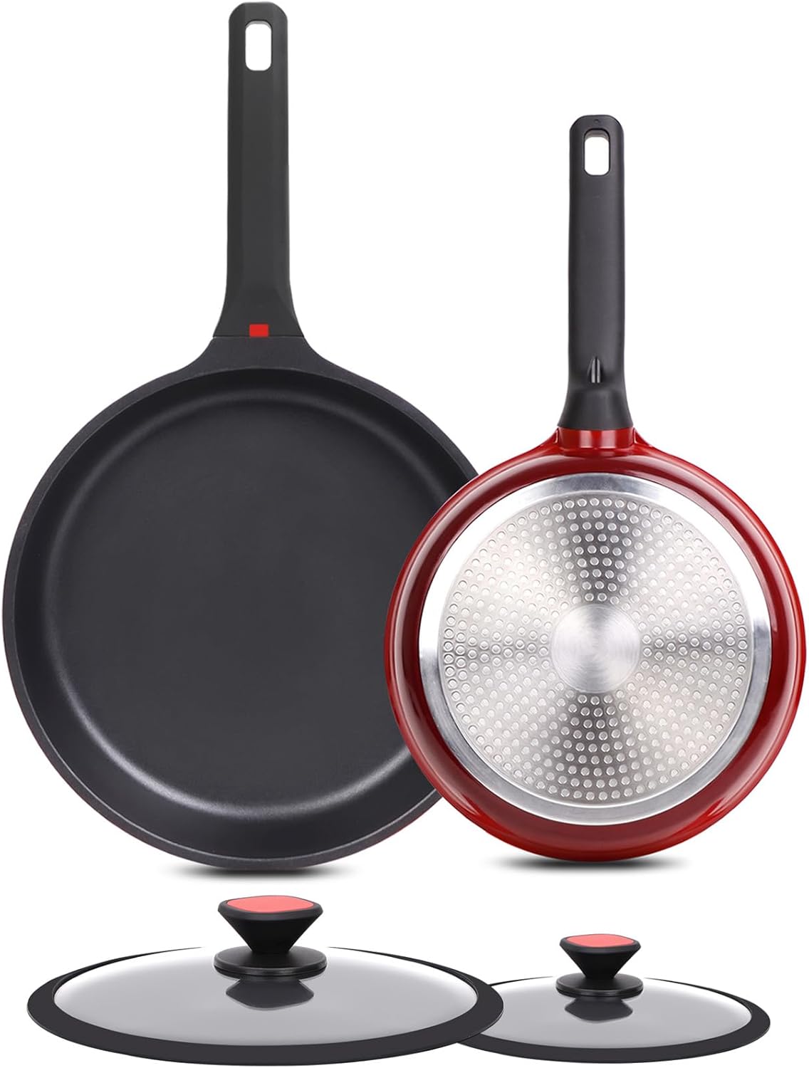 DIIG Non Stick Frying Pans with Lids, 100% PFOA Free Stickless Skillets for Cooking, 11 & 10 Inch Food Grade Aluminum Chef Pan for Kitchen, Gas, Electric Stove Top, Induction Compatible