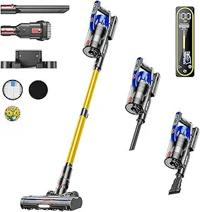 Cordless Vacuum Cleaner, 650W 55KPA 70Mins Vacuum Cleaners for Home, Self-Standing Stick Vacuum with Removable Battery, Wall Mount Charging, Anti-Tangle Roller Brush for Pet Hair, Carpet, All Floors