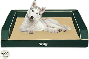 Wag Premium Pet Dog Bed | Multi Layer Construction with Cooling Energy Gel and Copper Infusion | Machine Washable Cover and Water Resistant Inner Liner | Large, Pine Green