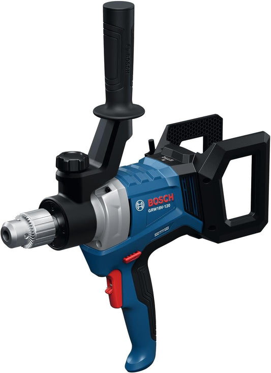 BOSCH GRW18V-120N 18V Brushless Mud Mixer - ½ In. Chuck, 650 RPM, Variable Speed, Soft Start, KickBack Control, Ergonomic Handle for Heavy Mortars, Epoxies & Paints
