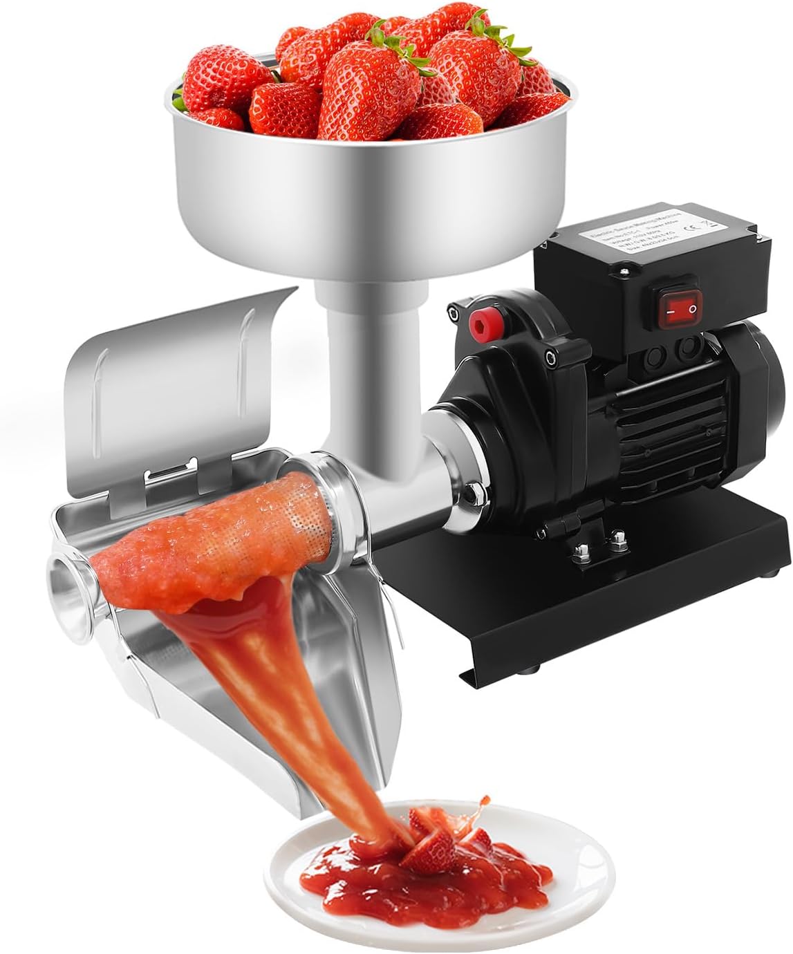 Electric Tomato Sauce Maker, 450W Stainless Steel Commercial Tomato Strainer Milling Machine w/Large Funnel&Adjustable Trough Commercial Tomato Milling Machine for Blueberry, Apple, Strawberry