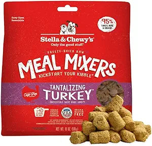 Stella & Chewy's Freeze-Dried Raw Tantalizing Turkey Meal Mixers- Dog Food Topper and Mixer - Made with 95% Cage-Free Turkey, Organs & Bone - Perfect for Picky Eaters - Grain-Free - 18 oz
