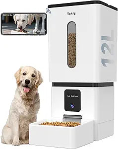Automatic Dog Feeder Large Breed with Camera - 12L/50 Cups 5G WiFi App Control Dog Food Dispenser, Easy Setup, HD 1080P Video with Night Vision by Yakry