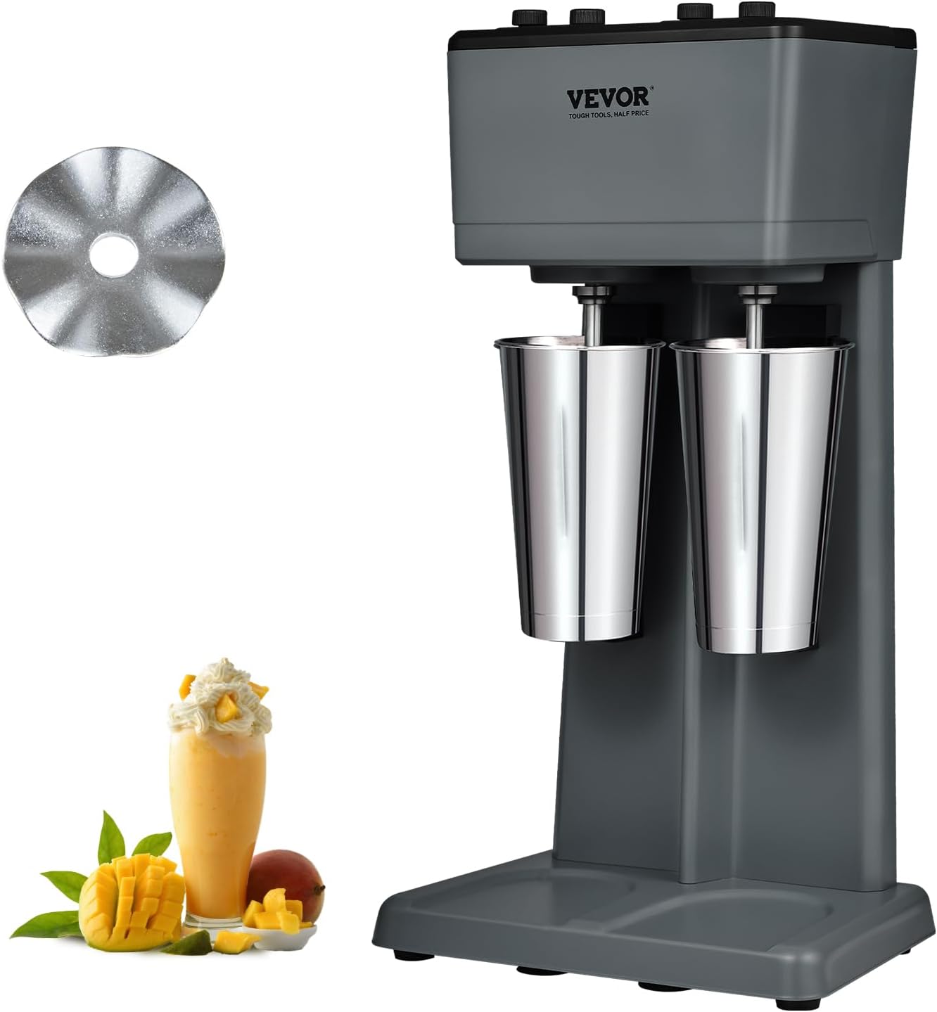 VEVOR Milkshake Maker, 375W x 2 Electric Milkshake Machine, Double Heads Drink Mixer Blender Machine, 3-Speed Milkshake Mixer with 2 x 820 ml Stainless Steel Cups, for Commercial and Home