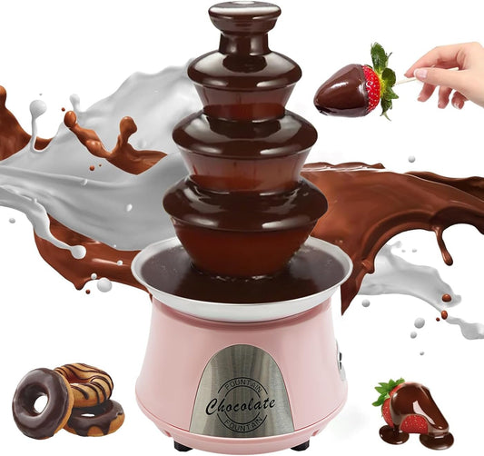 4 Tier Electric Chocolate Fountain Machine, Pink Chocolate Fondue Fountain Machine 180W Cheese Fountain Party Chocolate Fountain for Sauce Liqueuers Nacho Cheese Birthday Wedding Party (Pink)