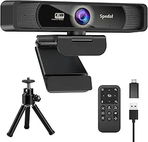 Spedal 4K Webcam with Tripod, Wide Angle 120Â° USB Webcam, Sony 1/2.8" Sensor, Dual Microphones, Remote Control, Auto Focus for Video Conferencing, Online Meetings, Streaming, Zoom & Teams