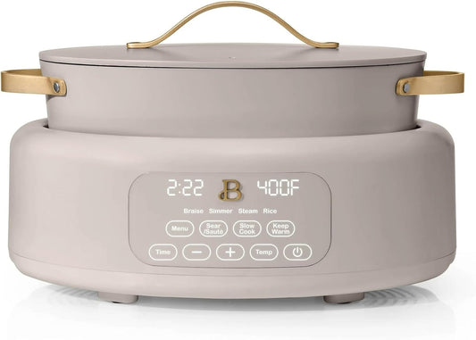 Beautiful 10-in-1, 6-Qt Electric Multi-Cooker | Programmable Touch Display | 7 Presets up to 400 °F | Sear Slow-Cook Steam Rice Warm | Oven-Safe Pot & Lid (Porcini Taupe)