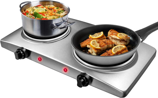 Arlime Electric Hot Plate, Double Hot Plate for Cooking, Electric Countertop Burners Portable with 6 Speed Adjustable Thermostats, Compatible for All Cookwares, Stainless Steel Base 1800W EP24636AR