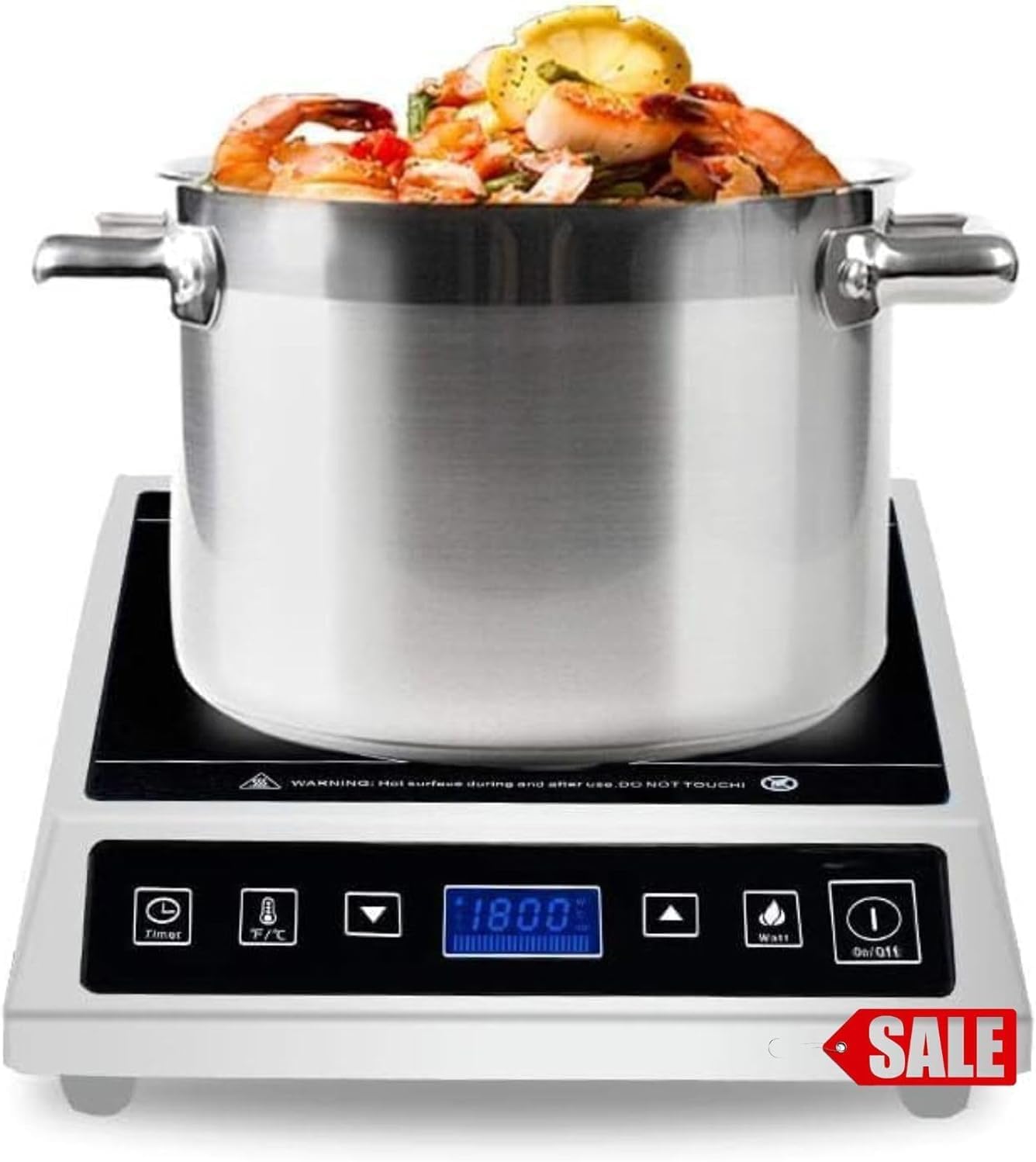 3500W Commercial Induction Countertop Burner Professional Portable 240V Induction Cooktop 10 Power Levels with 12 Timer Settings 140-465°F and LCD Screen Stainless Steel Electric Stove