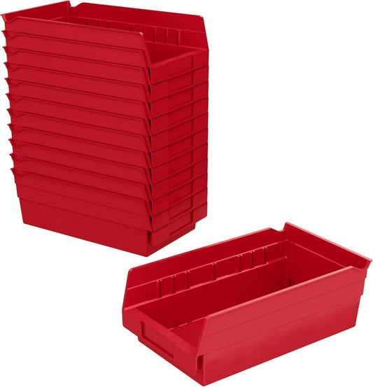 Akro-Mils 30130 Plastic Shelf Bins, Heavy Duty Storage Bins for Garage, Closet, and Drawer Organization, 12-Inch x 6-1\/2-Inch x 4-Inch, Red, 12-Pack