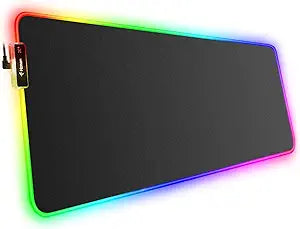 Hcman RGB Gaming Mouse Pad, Large Mousepad with Led Light, PC Gaming Accessories Black Keyboard Pad for Desk, Non-Slip Rubber Base XXL Big Mouse Mat for Gamer Boy Men Gift (31.5 X 12 Inch)