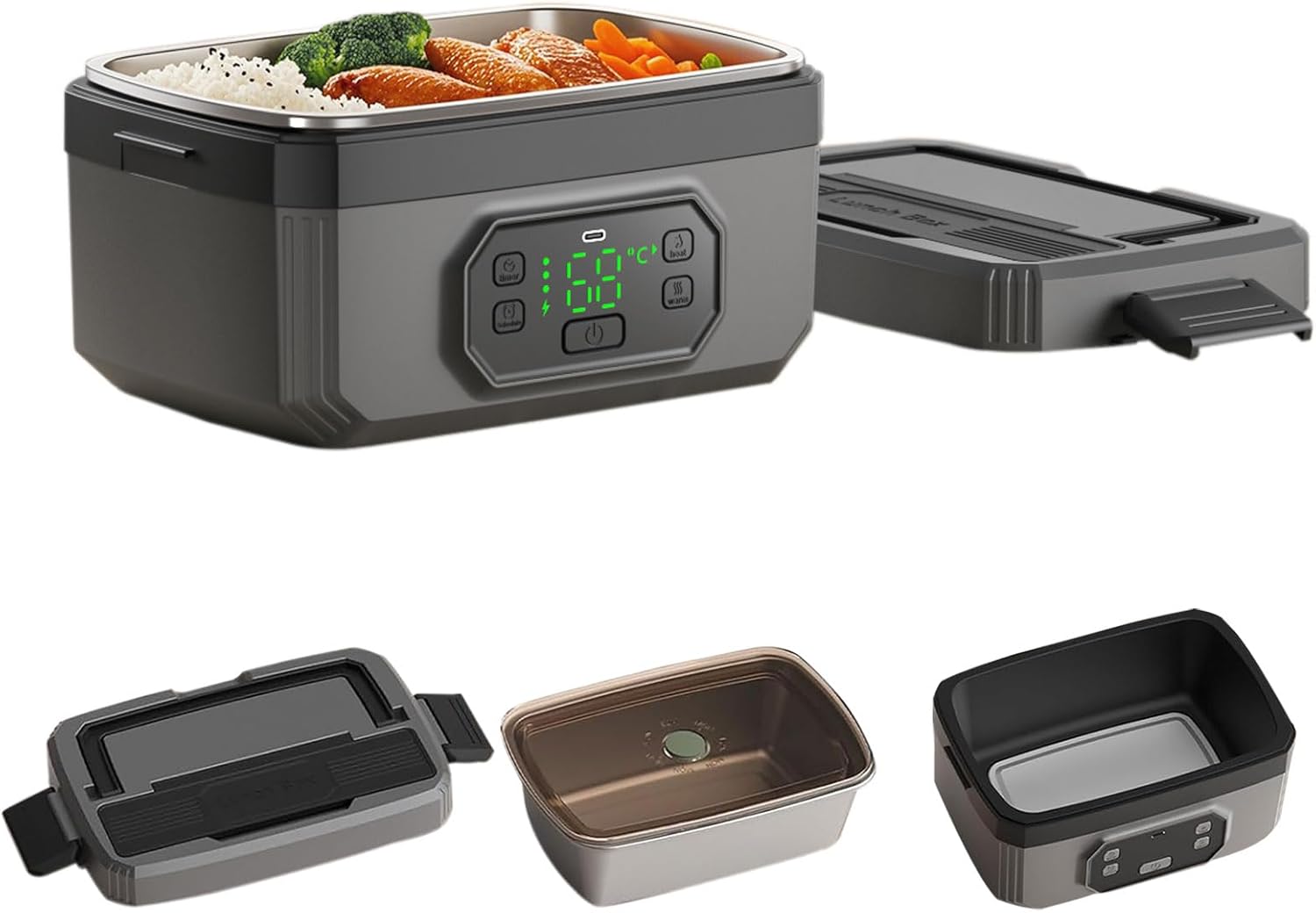 Cordless Electric Battery Heated Lunch Box for Men,Adults Wireless Lunch Box,Portable Food Warmer Lunchbox,6.8 Cups Food Container,Rechargeable 24000 mAh Battery,Heating Timer and Reservation Design