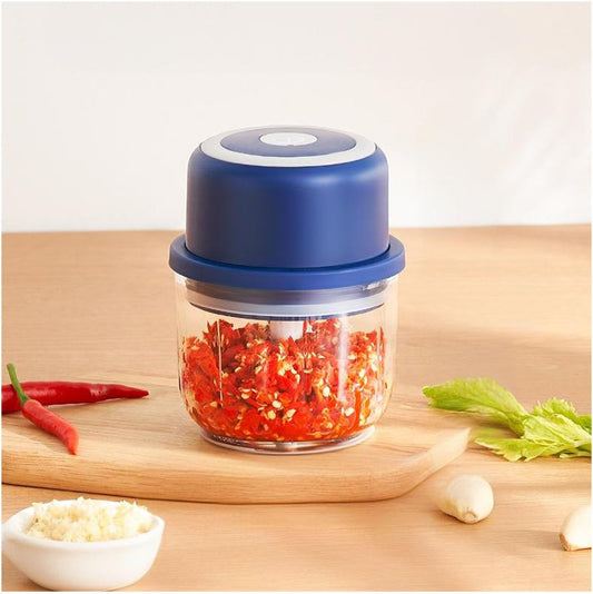 Food Chopper, Cordless Electric Food Processor, Mini Meat Grinder with 2 Blades and Dual Glass Bowls, for Meat, Vegetables, Fruits, Salad, Onion, Baby Food (Blue)