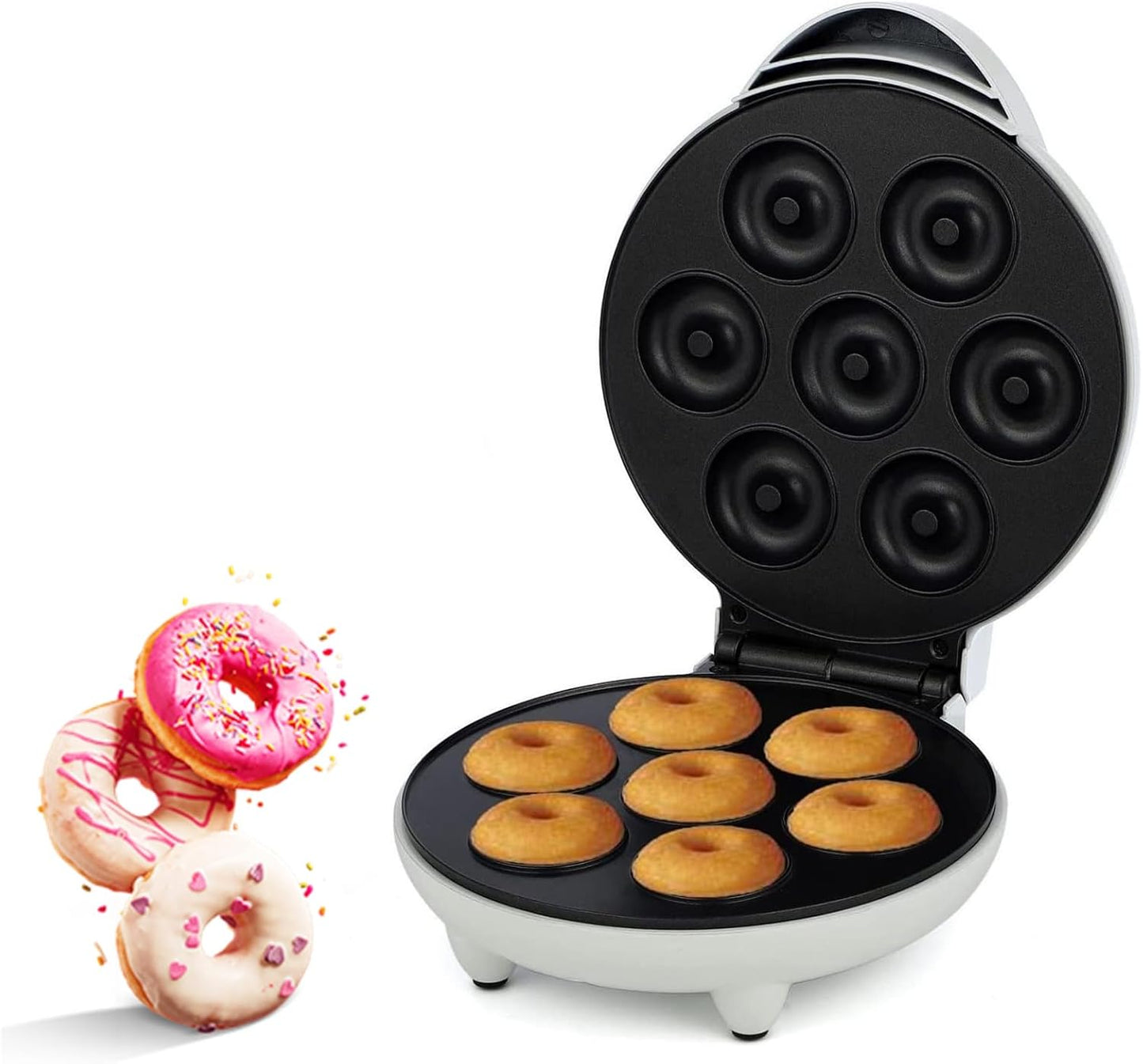Fabater Maker Machine, Electric Non Stick Doughnut Maker, Toaster Donut Machine for Home Snacks Dessert with Non Slip Feet, Breakfast Maker, Baking Pan, Makes 7 Doughnuts