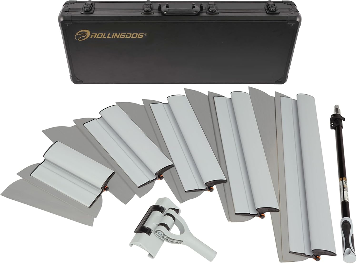 ROLLINGDOG Drywall Skimming Blade Set - Include Extension Pole and Transport Case,13PC Easy Carry Handle and 5 Extra Skimming blades