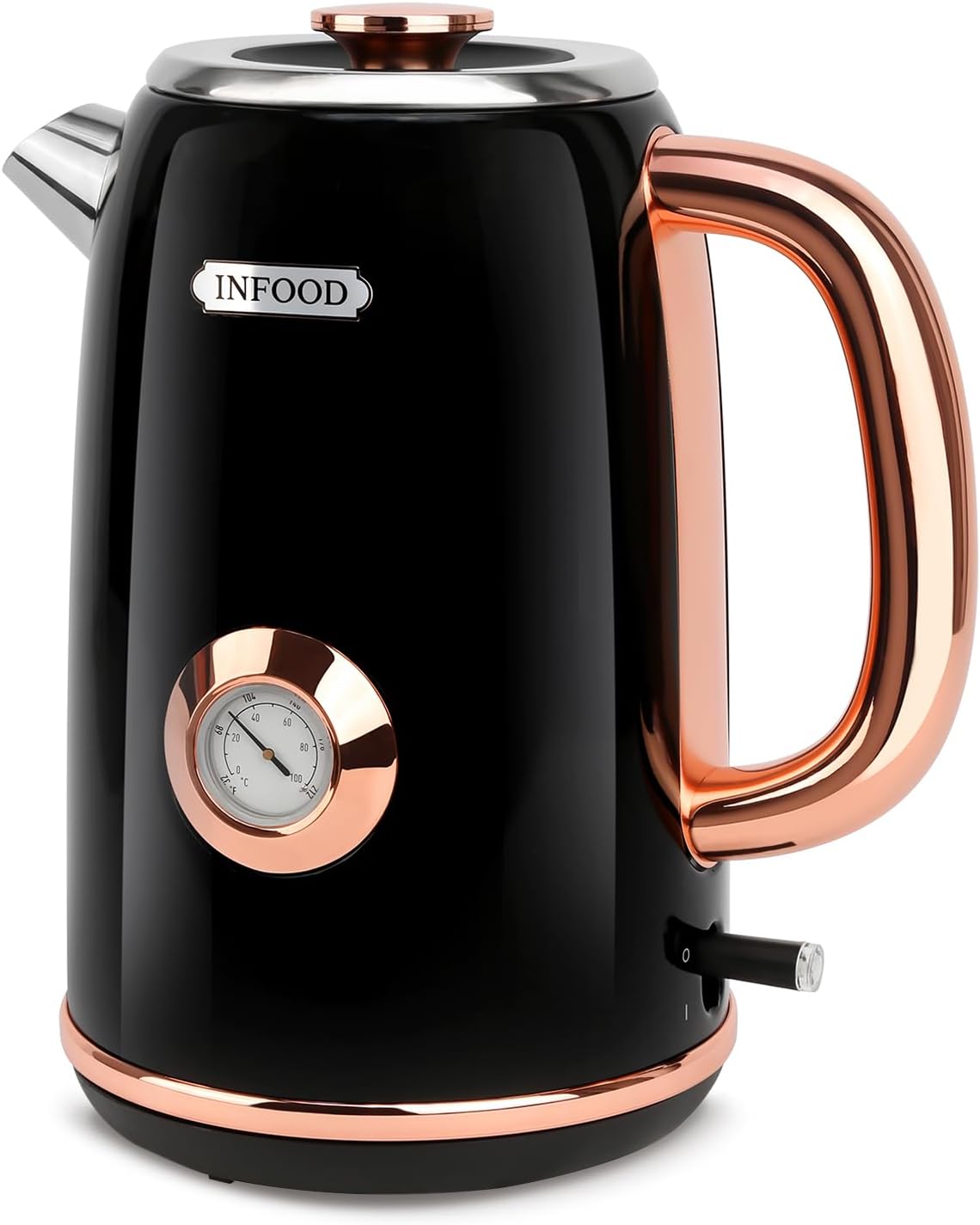 INFOOD Retro Electric Kettle 1.7L\/57oz with Thermometer - 1500W Fast Boiling Stainless Steel Hot Water Tea Kettle, BPA-Free, Cordless, Auto Shut-Off, Boil-Dry Protection, Black