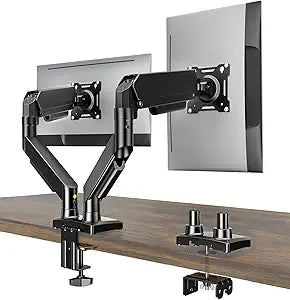 Dual Monitor Stand, Adjustable Monitor Desk Mount for 17â€³32â€³ Computer Screens, Full Motion VESA 75x75/100x100 with C-Clamp & Grommet Aluminum Base, Each Arm Holds 4.4 to 20 lbs AX09DB201
