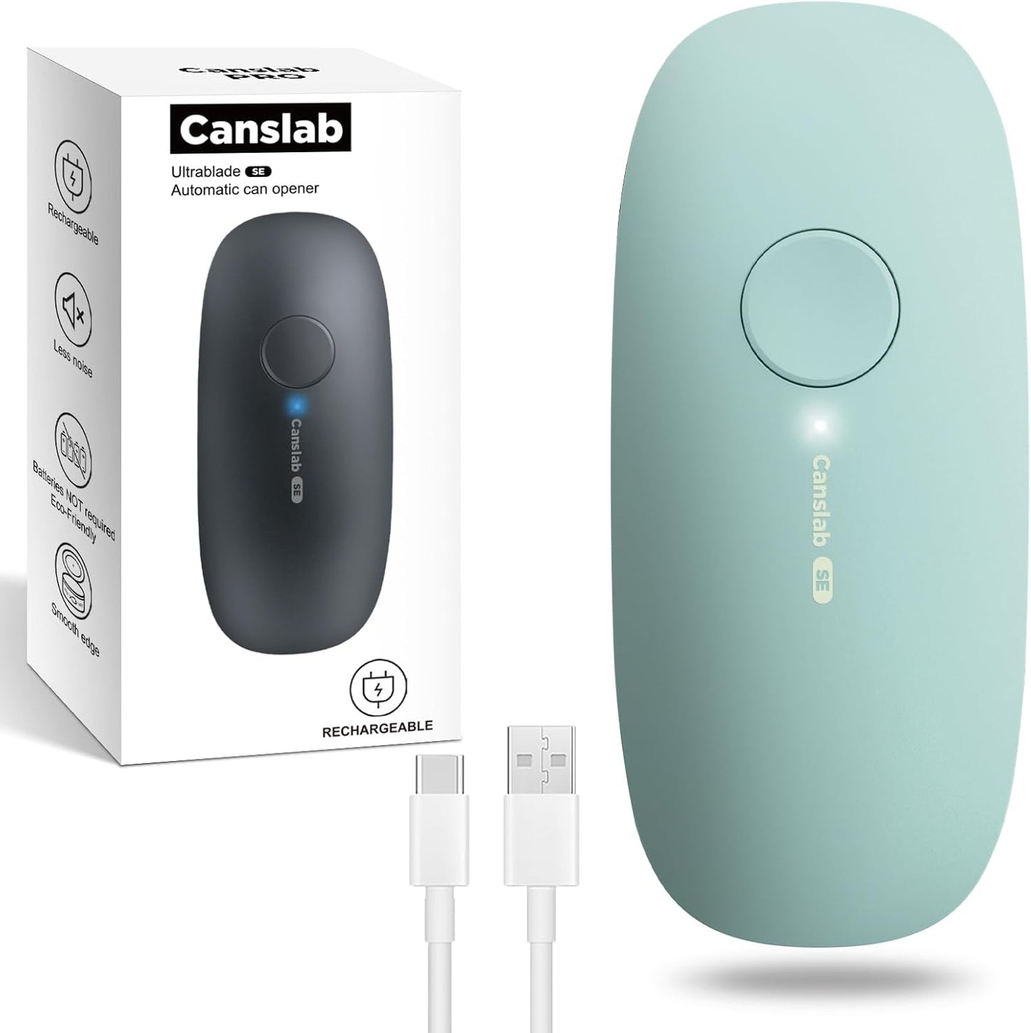 Canslab Ultrablde SE - USB Rechargeable Electric Can Opener for Kitchen for Seniors with Arthritis- Cordless Battery Powered Automatic, Side Cut, Smooth Edge, Handsfree, for Small or Large Cans, Teal