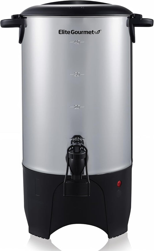 Elite Gourmet CCM040 Stainless Steel 40 Cup Coffee Urn Removable Filter For Easy Cleanup, Two Way Dispenser with Cool-Touch Handles Electric Coffee Maker Urn, Stainless Steel
