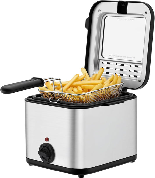 Electric Deep Fryer with Basket 2.64Qt/2.5L mini Deep Fryer with Basket for Home Use 1000W Small Deep Fryers Pot with Baskets, Adjustable Temperature, Lid with Viewing Window