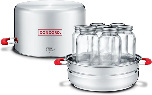 Concord Stainless Steel Turbo Steam Canner Canning Steamer Pot Set. Includes Canning Rack and Mason Jars (Induction Compatible).