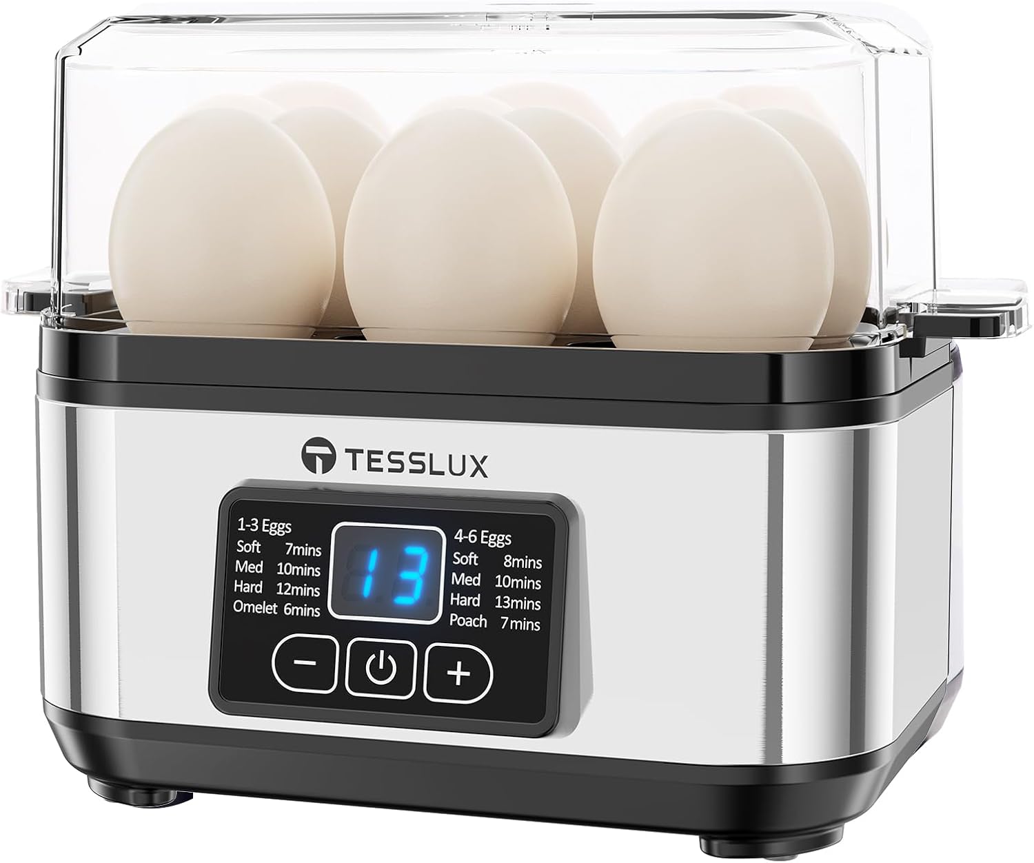 Tesslux Electric Rapid Egg Cooker, 6 Egg Capacity for Hard Boiled Eggs, Poached Eggs, Scrambled Eggs, or Omelets Maker with Auto Shut Off (Sliver)