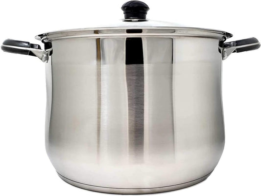 Professional Stainless Steel Stock Pot for Soup, Stock & Pasta with Glass Lid Encapsulated Base Gas Induction Capable - 20 qt size