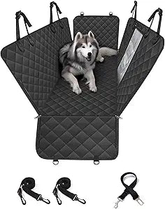 pettycare Dog Car Seat Cover for Back Seat, 600D Heavy Duty Waterproof & Scratch-Resistant for Car with Side Flap, Pet Back Seat Covers for Car with Seatbelt Black.