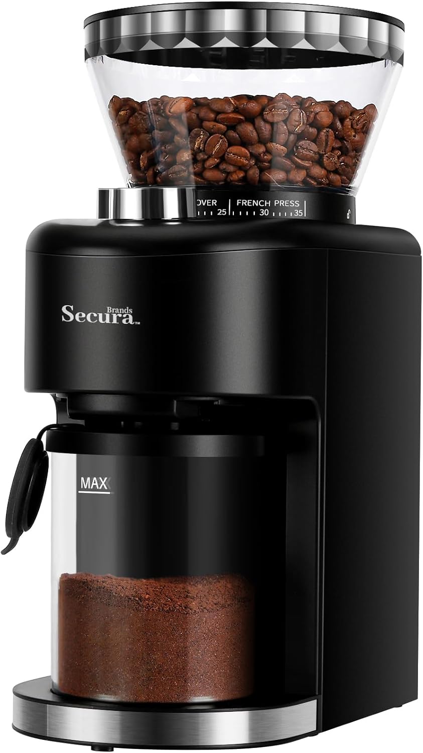 Conical Burr Coffee Grinder Electric Espresso Coffee Grinder with 35 Ajustable Precise Grind Settings for 2-12 Cup 8.8 Ounce Coffee Bean Storage