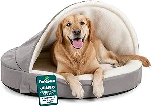 Furhaven 44" Round Orthopedic Dog Bed for Large Dogs w/ Removable Washable Cover, For Dogs Up to 80 lbs - Sherpa & Suede Snuggery - Gray, 44-inch