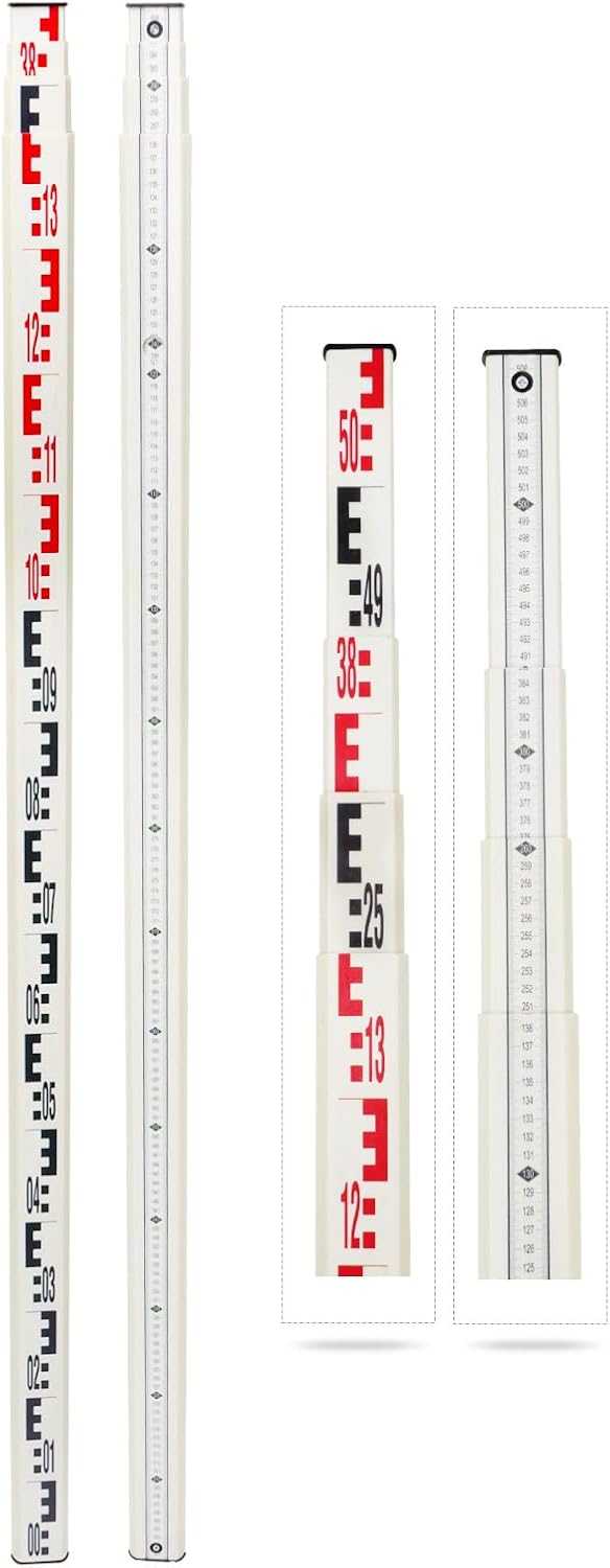 5M Fiberglass Leveling Rod-Meter, with Extendable Leveling Tool with Non-Glare Graduations and Clear Markings for Precise Measurements - Heavy-Duty Carrying Case Included (5M-4Section)