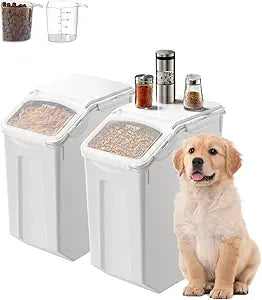 VEVOR Rice Storage Container, 4.5Gallon/20L x2 Capacity Large Dog Food Dispenser Bin, Kitchen Ingredient Grain Cereal Flour Bin, Pet food Containers with Wheels, 2 Measuring Cups, Airtight Lid, 2 Pack
