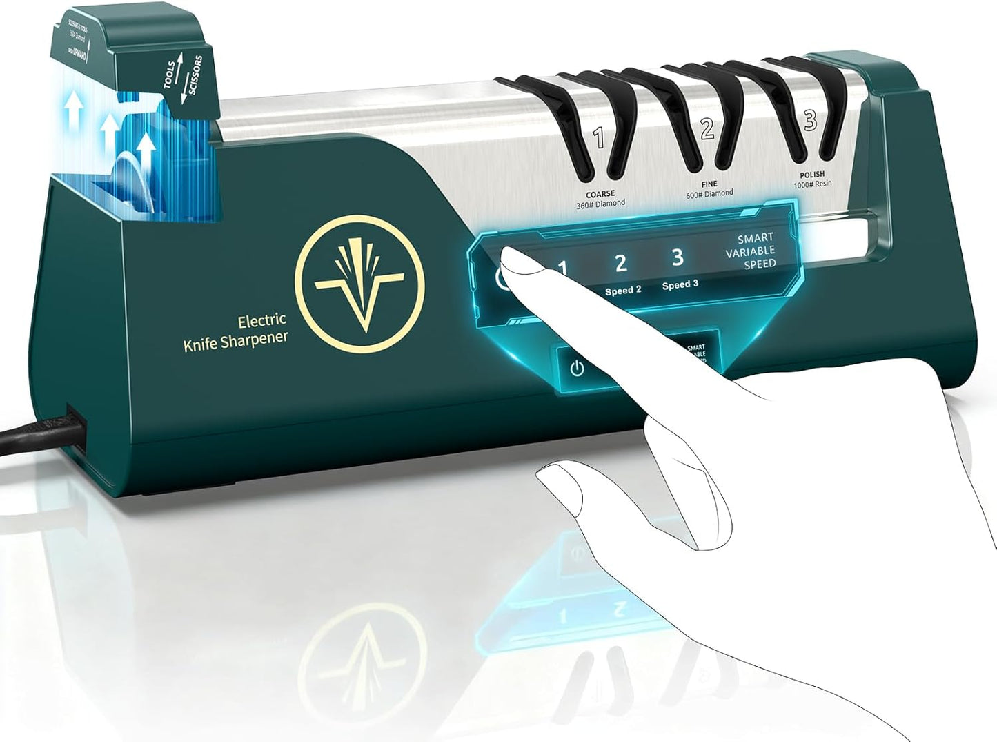 Professional Electric Knife Sharpener with 100% Diamond Abrasives & Precision Angle Guides, 3-Speed Variable 4-Stage Open Touch-Screen Knife Sharpener for Straight, Serrated Edges, Scissors & Axes