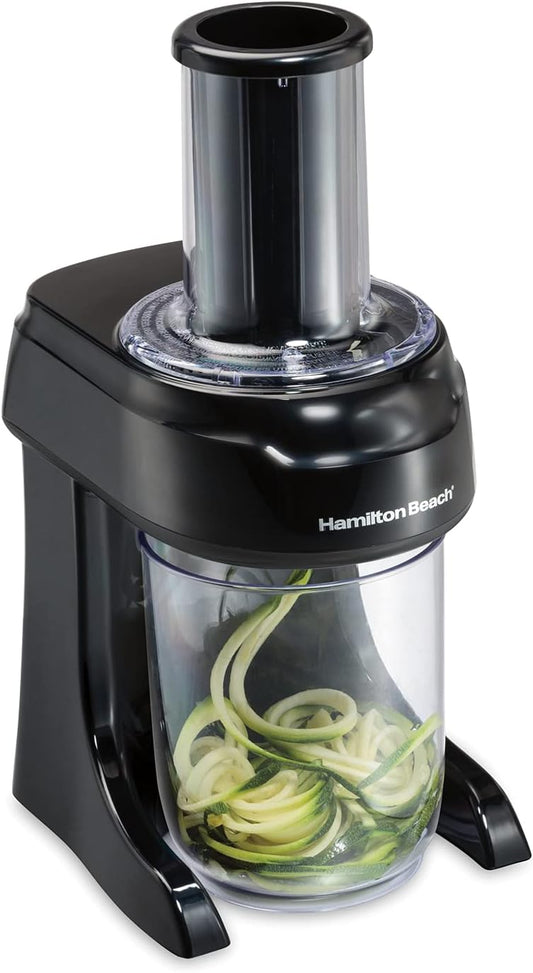 Hamilton Beach 3-in-1 Electric Vegetable Spiralizer for Veggie Noodles, Zoodle Maker & Slicer With 3 Cutting Cones for Spaghetti, Linguine, and Ribbons, 6-Cups, Black (70930)
