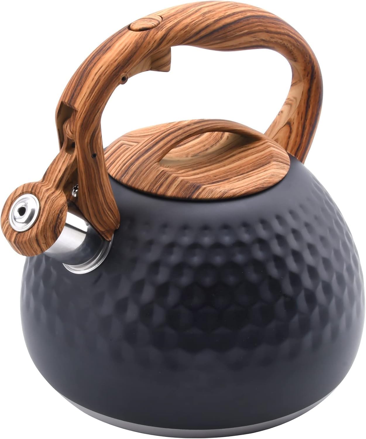 Foedo Tea Kettle Stovetop, 3.2 Qt Stainless Steel Whistling Kettle for Stove Top, Food Grade Teapot with Wood Pattern Handle for Coffee, Milk etc, Gas Electric Applicable (Black)
